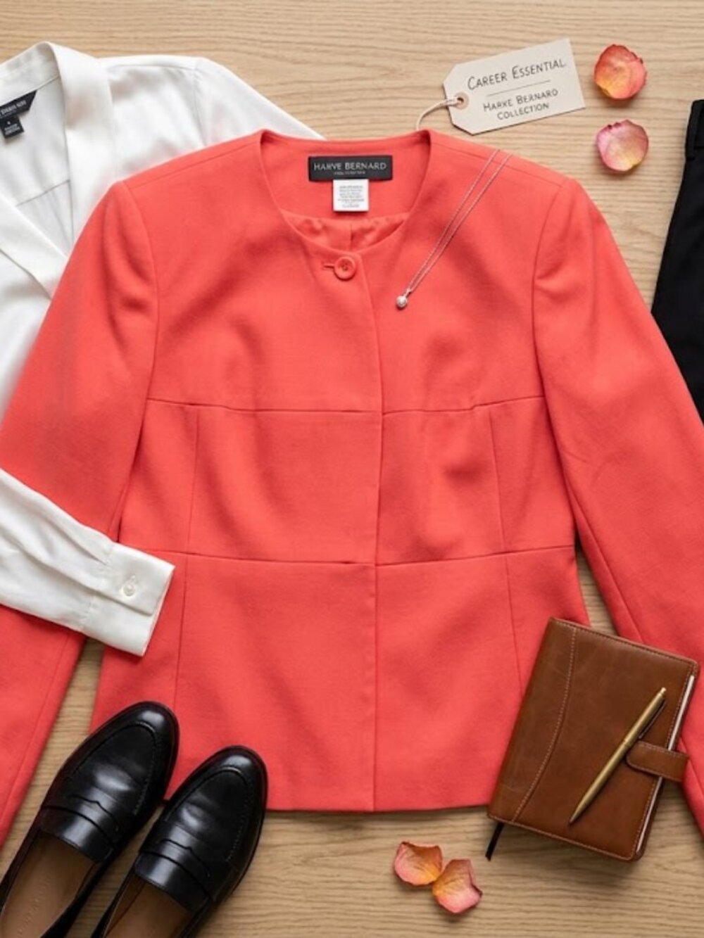 Harve Bernard Collection, Classic Coral Collarless Blazer size 8P